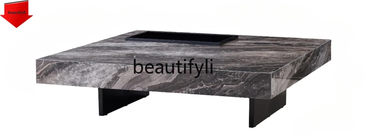 

K185 Italian Light Luxury Marble Stone Plate Coffee Table Minimalist Living Room Stainless Steel Modern Minimalist Square Table