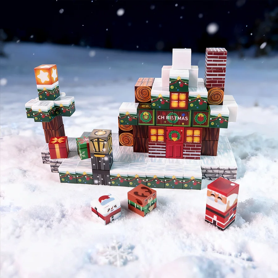 Bloque de construcción magnético Casa cálida navideña, cultivar la capacidad de coordinación de los niños, regalo de Navidad
