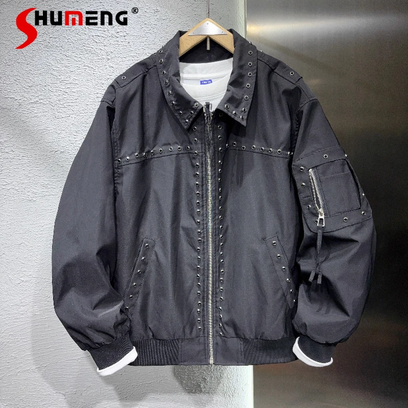 

Men Women 2025 Spring Autumn New High-End Trend Versatile Jackets Fashion Retro Rivet Lapel Coats Pocket Decoration Chic Jackets