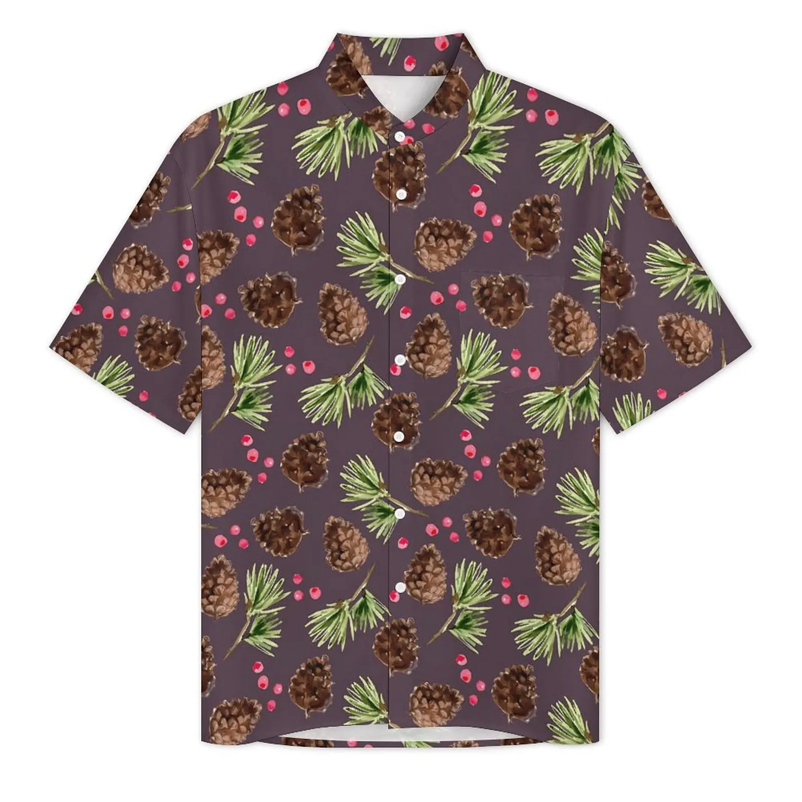 Pine Cones Print Beach Shirt Pine Branches Hawaiian Casual Shirts Male Retro Blouses Short Sleeves Comfortable Graphic Tops