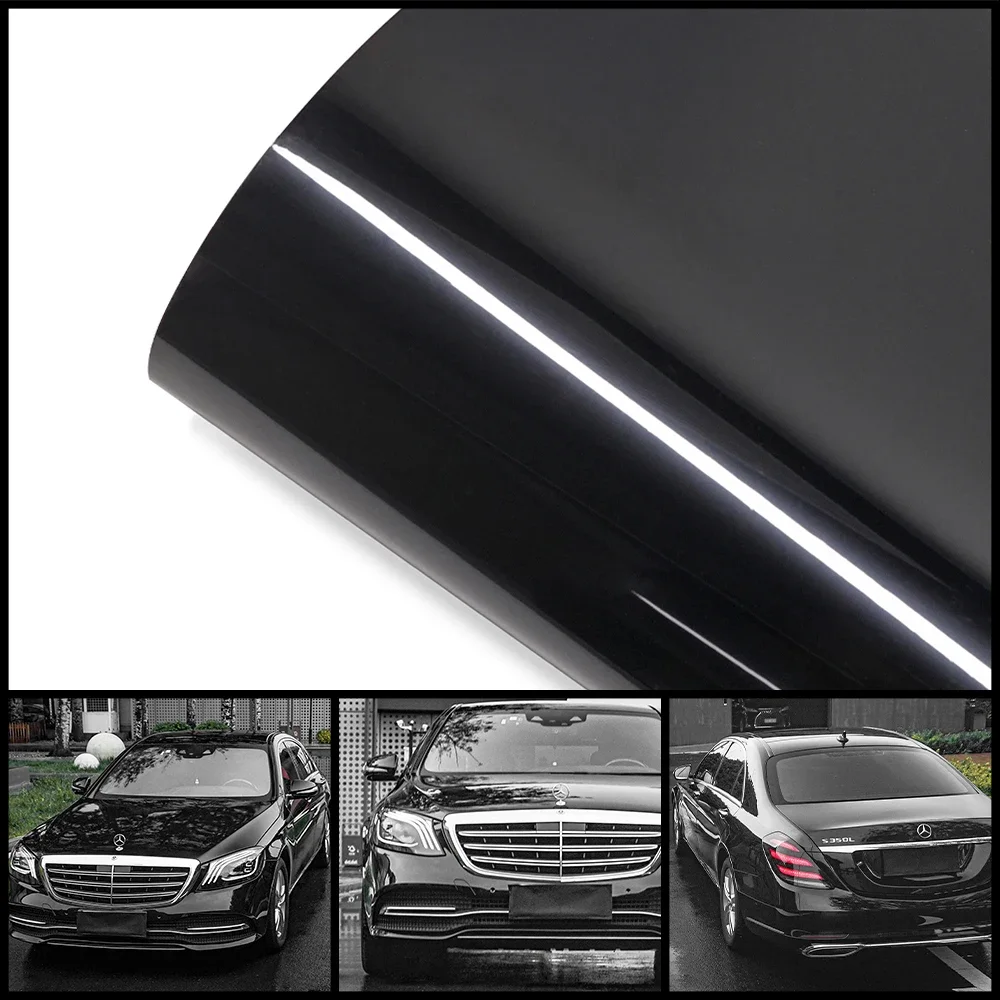 1.52x16.5m Premium Glossy Black Car PET Wrap Vinyl Film Color DIY Change Decal Protective Cover Sticker Auto Tuning Accessories