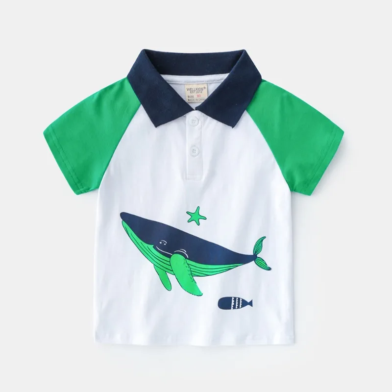 HoneyCherry Cute Short-sleeved Boy's POLO Shirt with Cartoon Prints. Summer Fashion POLO Shirt with A Turn-down Collar for Boys