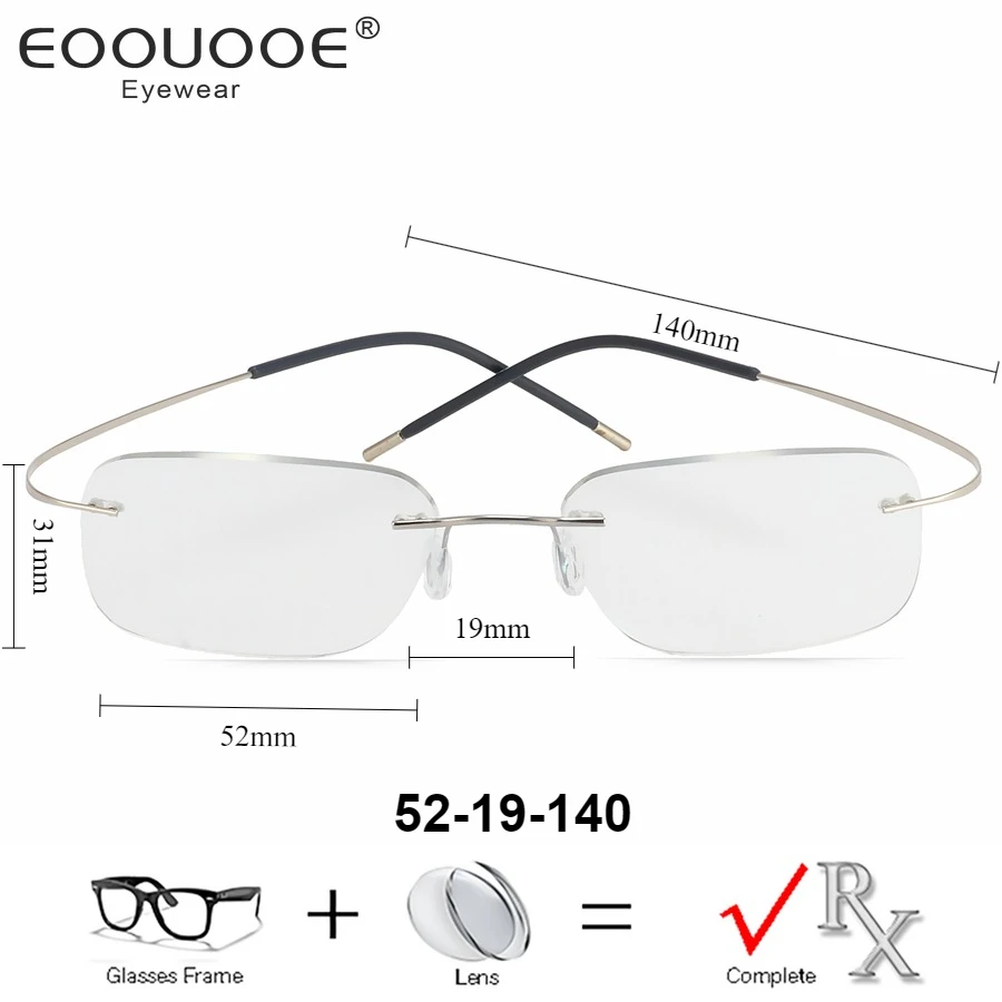 

β-Titanium Rimless Eyeglasses Women Optical Prescription Glasses Men's Anti Blue Light Oculos Myopia Multifocal Lens Eyewear