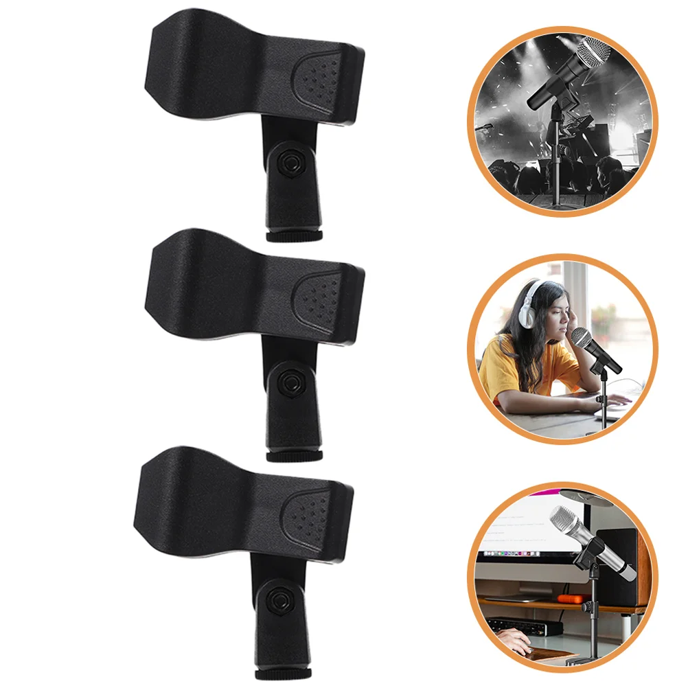 3 Pcs Microphone Clip Lightweight Reliable Clamp Univeral Handheld Adjustable Plastic Clips Smooth Surface