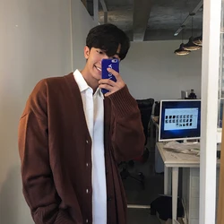 2024 Men's Knitted Sweaters Solid Color Cardigan V-neck Single-breasted Man Clothes Coat Plain Jacket Autumn High Street Clothes