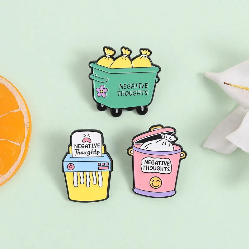 Pins for Backpacks Healing Series Throwing Away Troubles Trash Can Brooch Cartoon Shredder Shaped Metal Brooch Student Accessory
