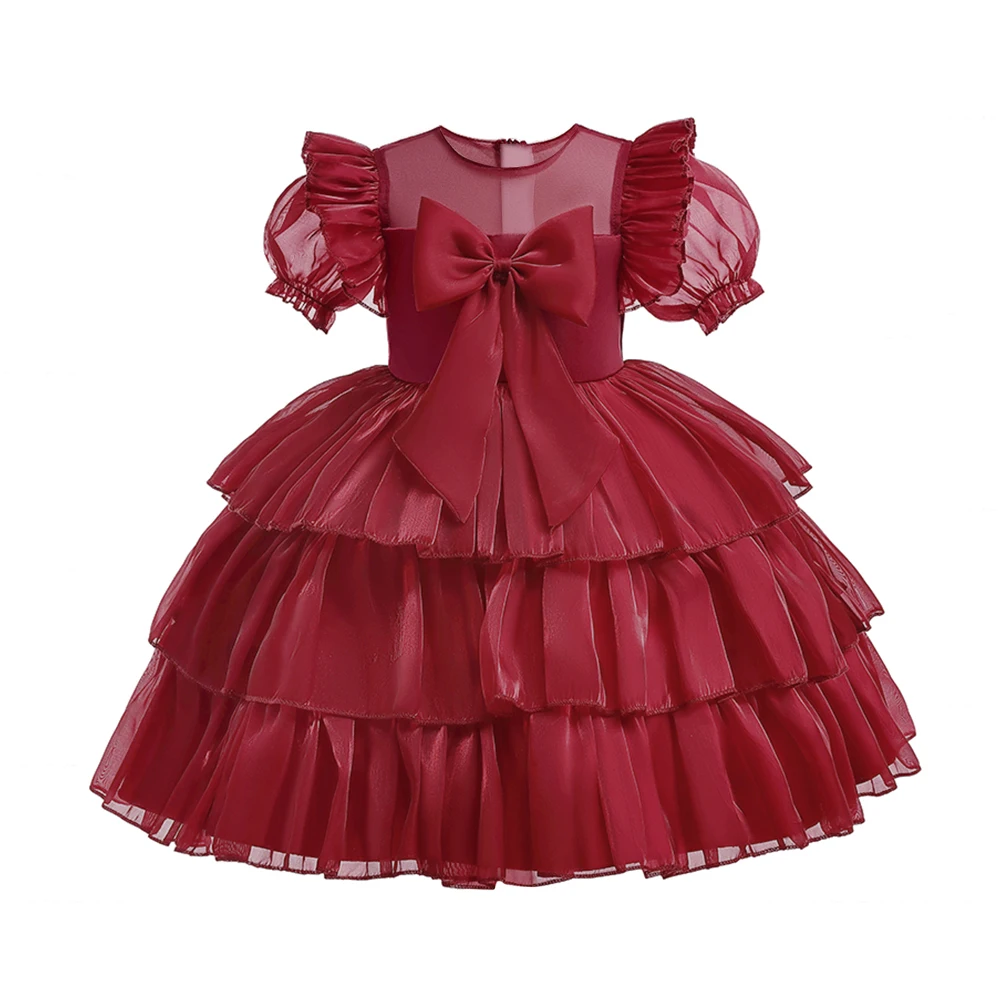 Pageant Bridesmaid Party Dresses For Girls Chidlren Christmas Costume Puffy Kids Girl Birthday Wedding Dress Bow Evening Vestido