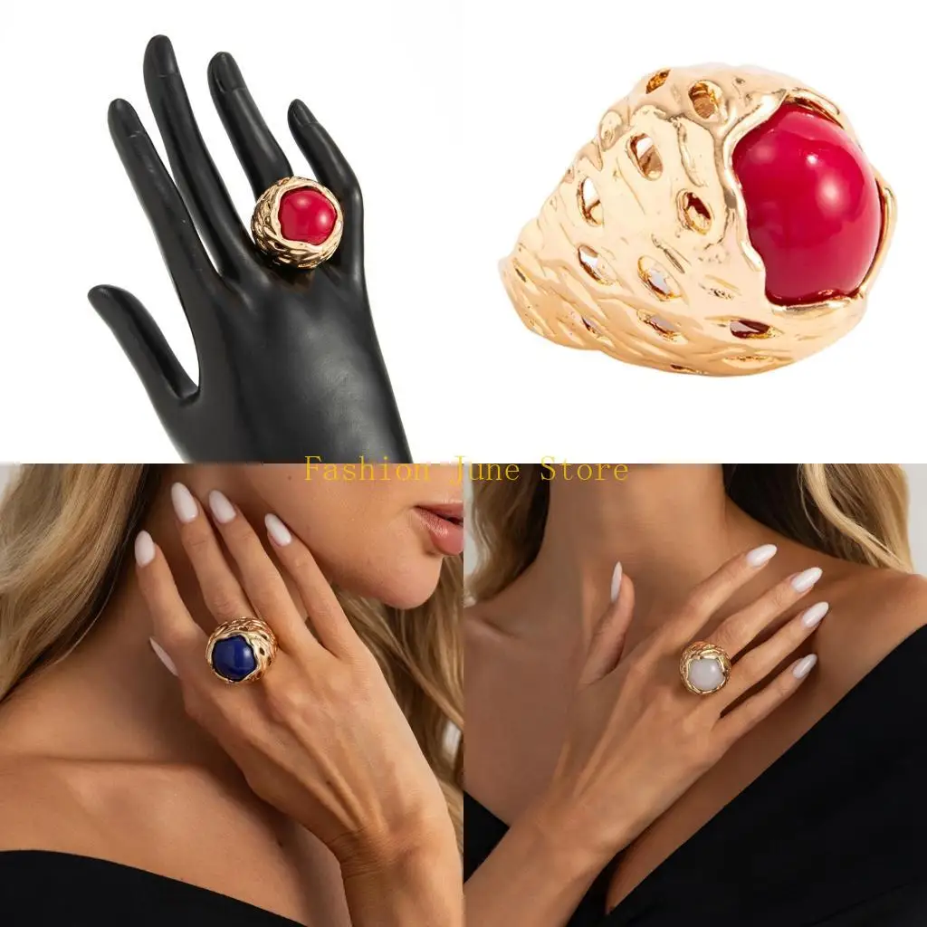 N5KA Statement Ring with Openwork Setting for Daily Styling and Gatherings