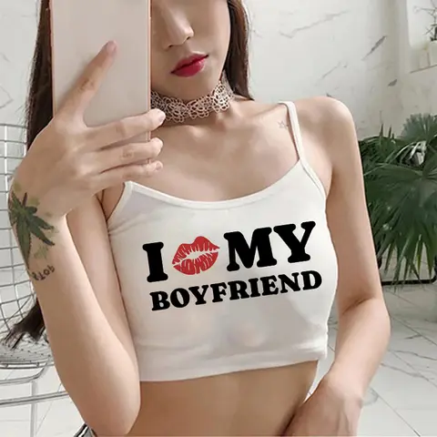 여성용 재미있는 크롭 티 셔츠, 나는 내 남자 친구 크롭 탑, 고딕 그래픽 티셔츠 의류