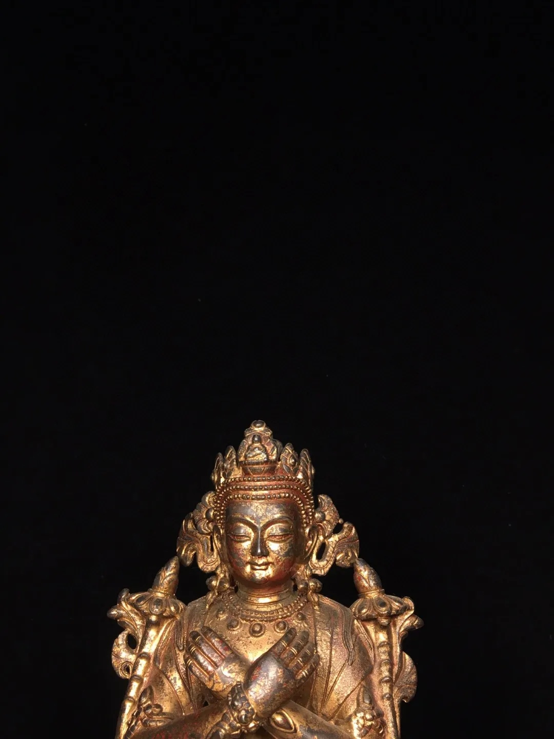 Tibetan Nepal brass clay gold cinnabar painting King Kong always holds Tara Guanyin ornaments home Buddhist supplies 25cm