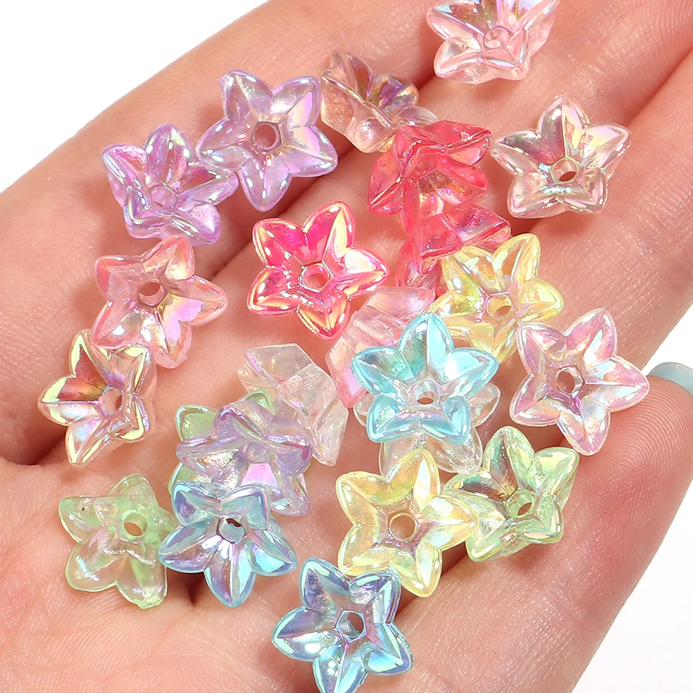 50pcs 11.5mm Plated Color Acrylic Five Petal Flower Beads Loose Spacer Beads For Jewelry Making DIY Necklace Bracelet Keychain view 6