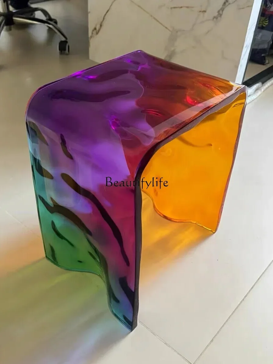 

Rainbow Colorful Shoe Change Acrylic Chair Leisure Stool Transparent Bathroom Dressing Stool