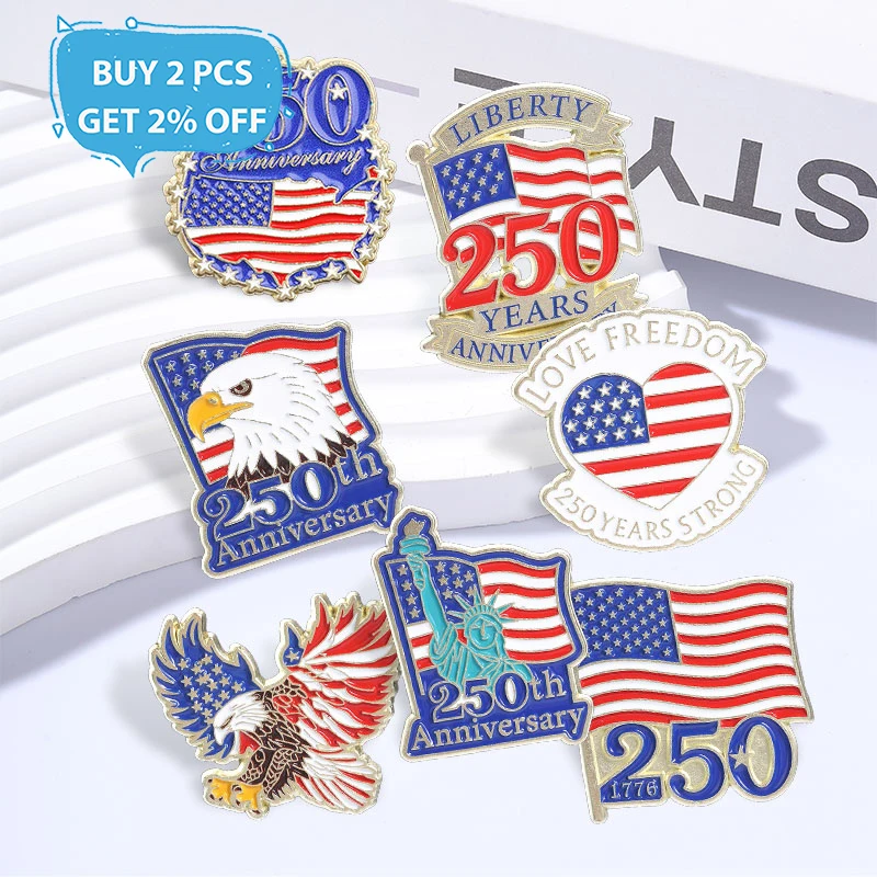 US 250th Anniversary Commemorative Enamel Pins Love Freedom Metal Brooches Fashion Lapel Badge Backpack Clothes Jewelry Gift