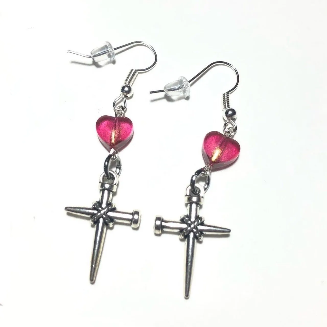 European And American Foreign Trade Trendy New Gothic Punk Style Heart Earrings Cross Ear Jewelry Factory Direct Sale