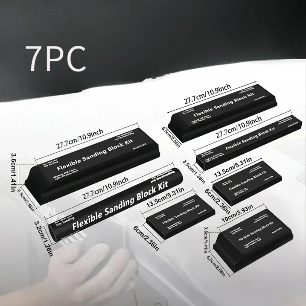 7 pçs kit de bloco de lixamento flexível espuma eva molhado ou seco autobody mão lixar blocos kit para carro automotivo carroçaria madeira