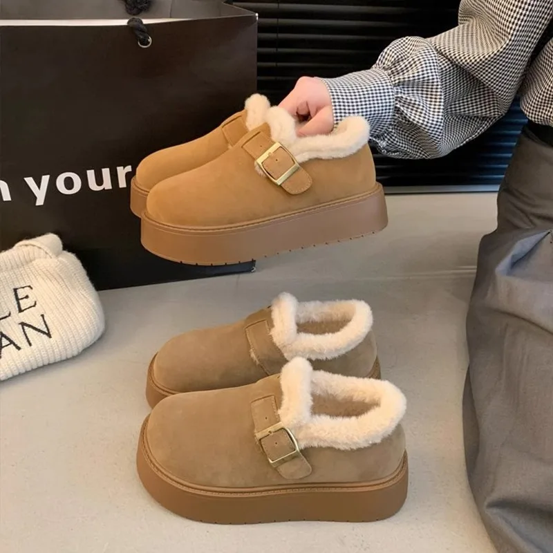 

2025 Winter Women's Platform Snow Boots Plush Fleece Lined Loafers Cozy Faux Fur Slippers Comfortable Casual Ankle Boots