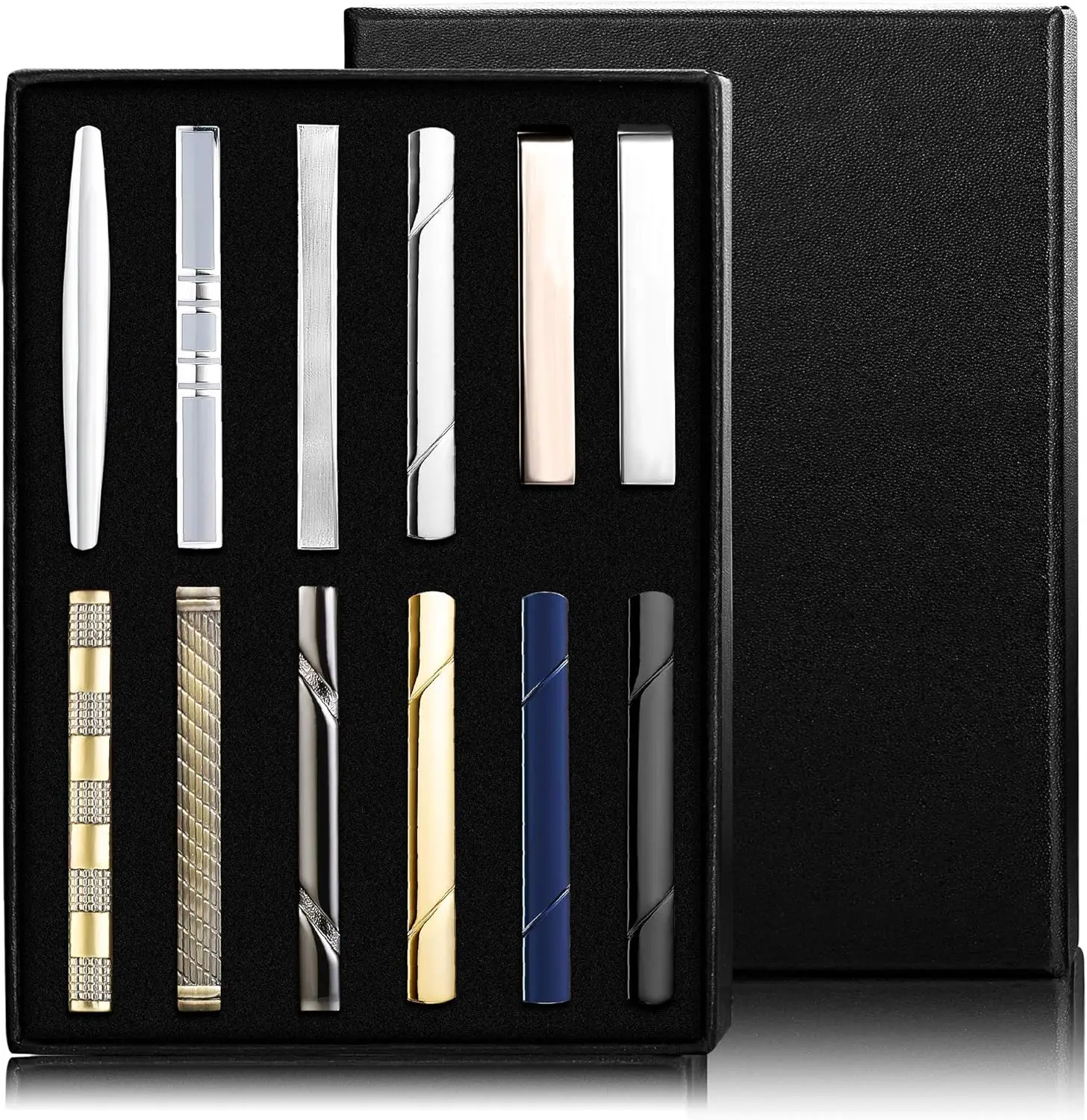 

12 Pcs Classic Tie Bar Clip Set for Men, Necktie Accessories, Perfect Gift for Father Wedding Anniversary Business Suit
