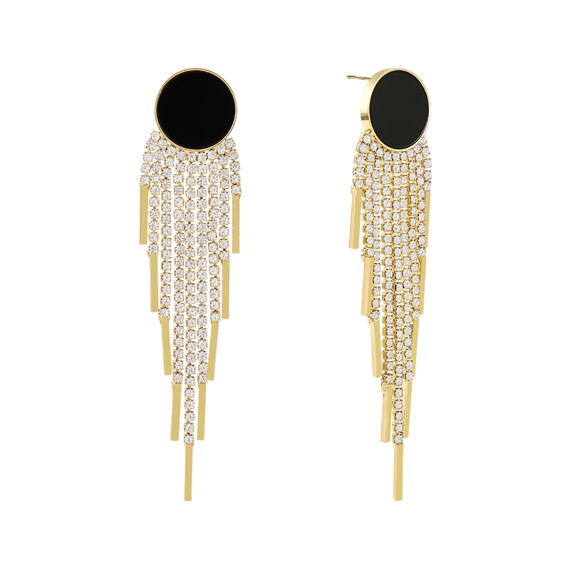 

Rhinestone super flash fringed earrings, long round face showing thin fashion temperament earrings