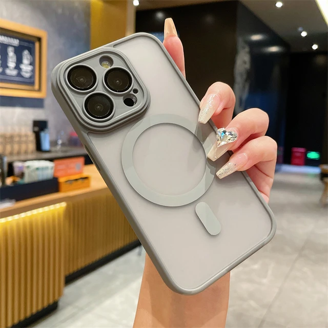 Przezroczyste etui magnetyczne Magsafe do bezprzewodowego ładowania iPhone'a 16 15 14 Plus 13 12 11 Pro Max Matowa, twarda osłona obiektywu