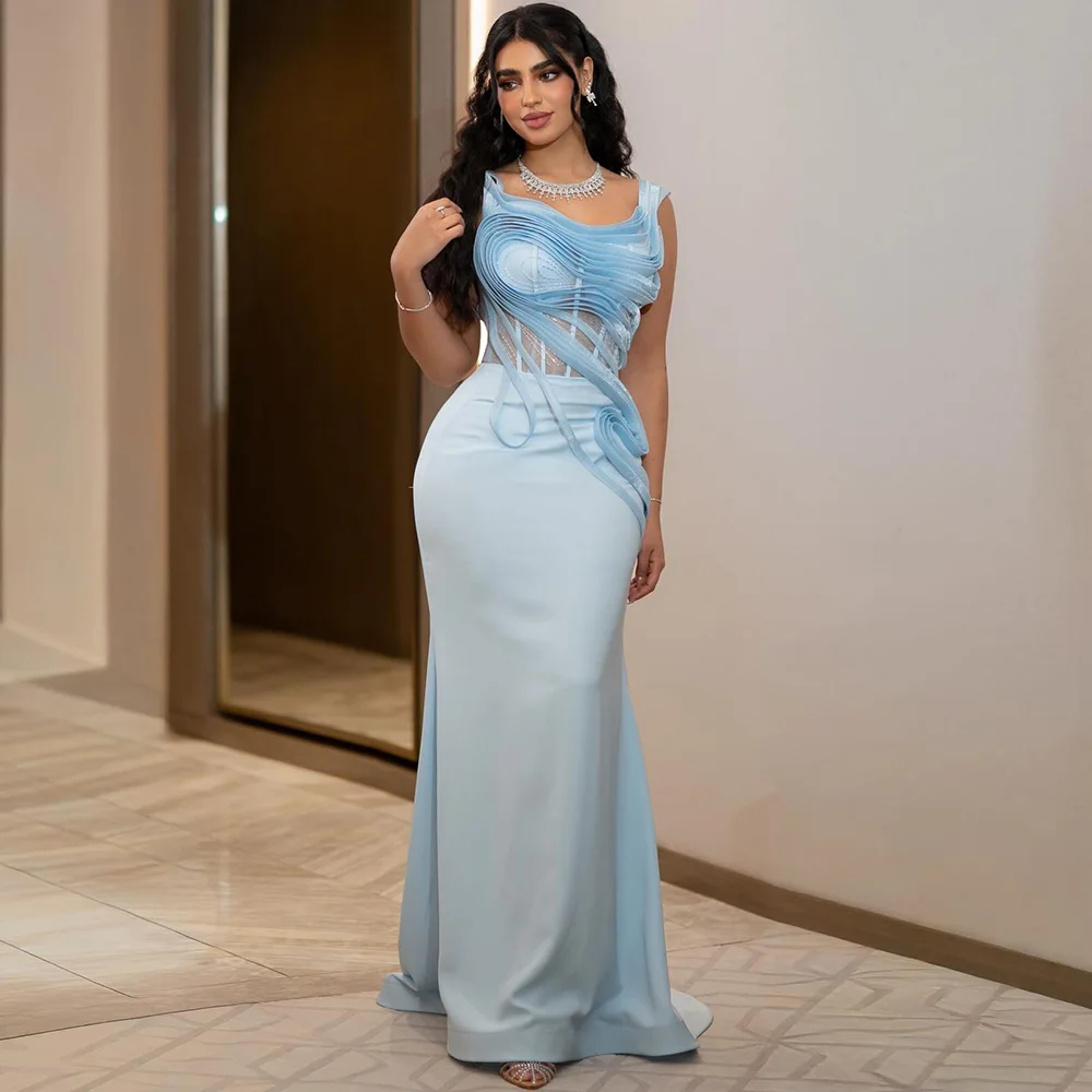 

Customized Elegant Mermaid Scoop Evening Dress Simple Jersey Ruched Celebrity Gowns Modern Organza Beading Homecoming Dresses
