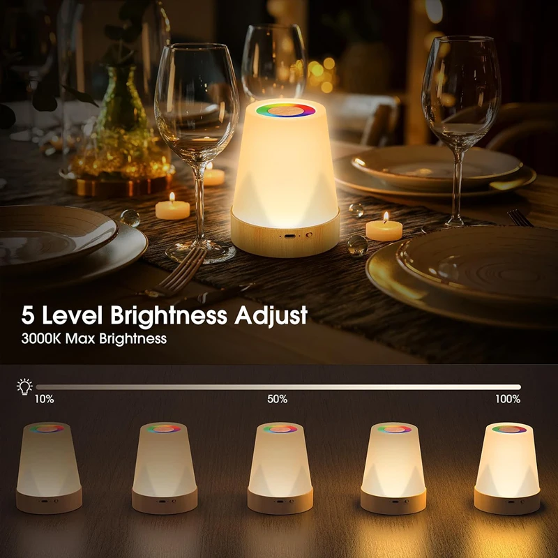 터치 조도 조절 LED 침대 옆 램프, 1500 mAh 배터리, 13 색 테이블 조명, 무선 야간 조명, 방 장식 아이템, 어린이용