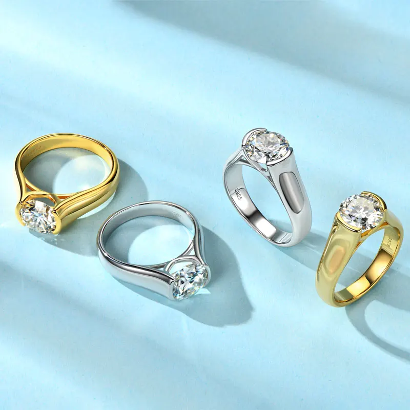 

RAPRGOLD GRA сертифицированное круглое кольцо с муассанитом 2 карата для женщин, кольца-пасьянс из стерлингового серебра 925 пробы, обручальное кольцо, ювелирное изделие, подарок Anillos