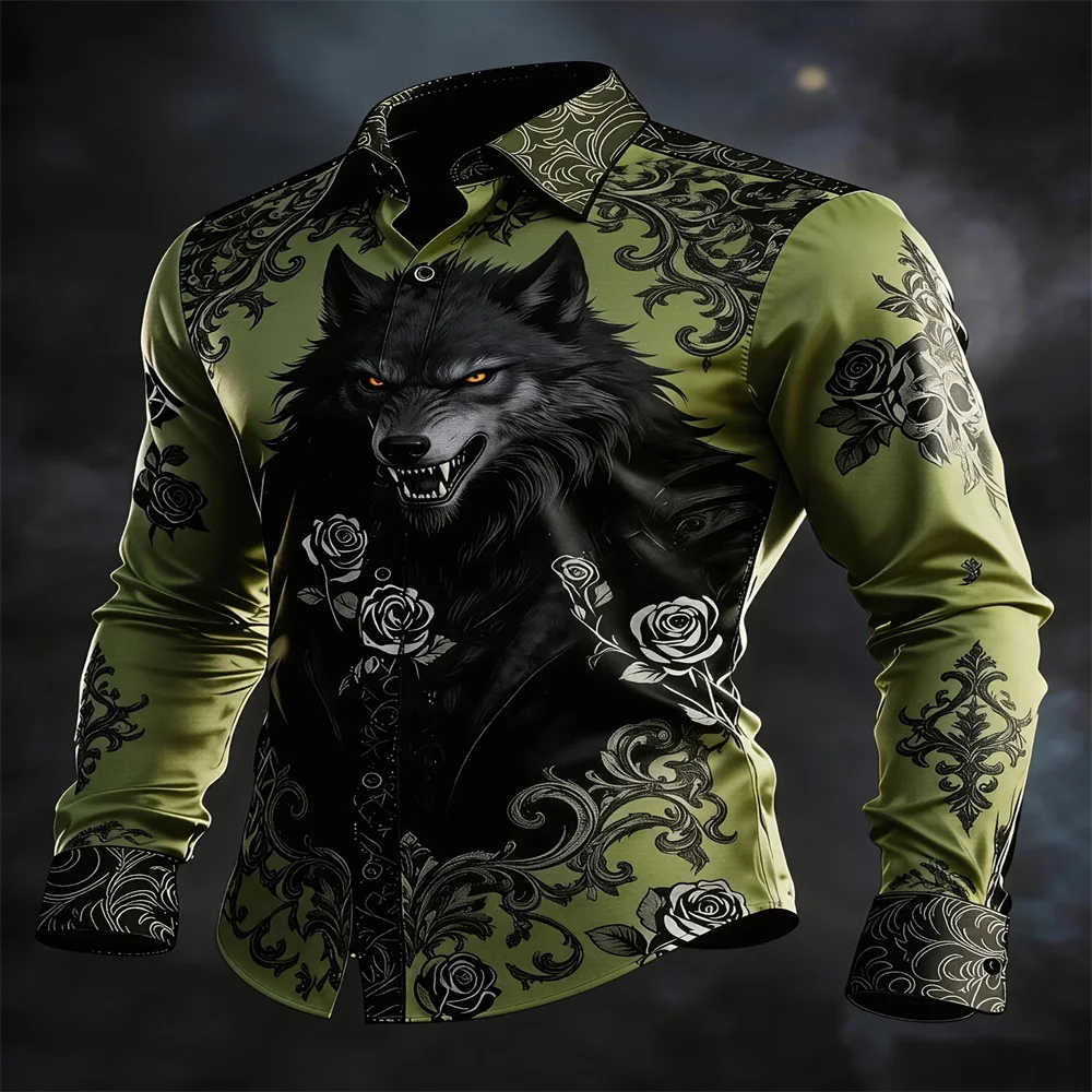 Men's shiny shirt, phoenix print shirt, wavy pattern shirt, black long sleeved shirt, luxury men's party shirt