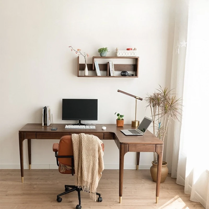 

Black walnut corner desk Solid wood home Corner L-shaped computer