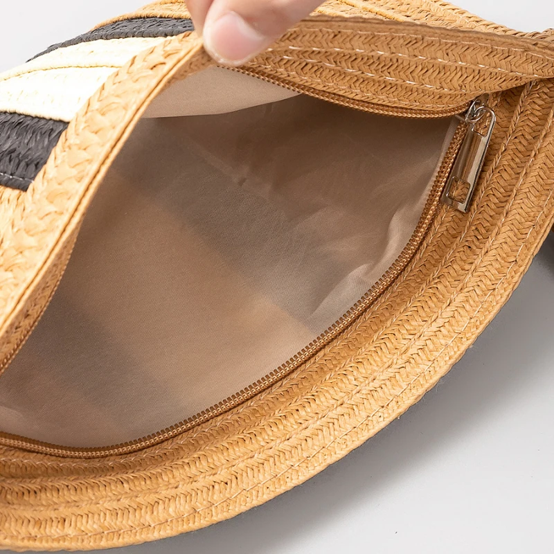 Handmade Woven Women Crossbody Bag Casual Beach Bag for Women Large Capacity Vintage Zipper Female Shoulder Bags
