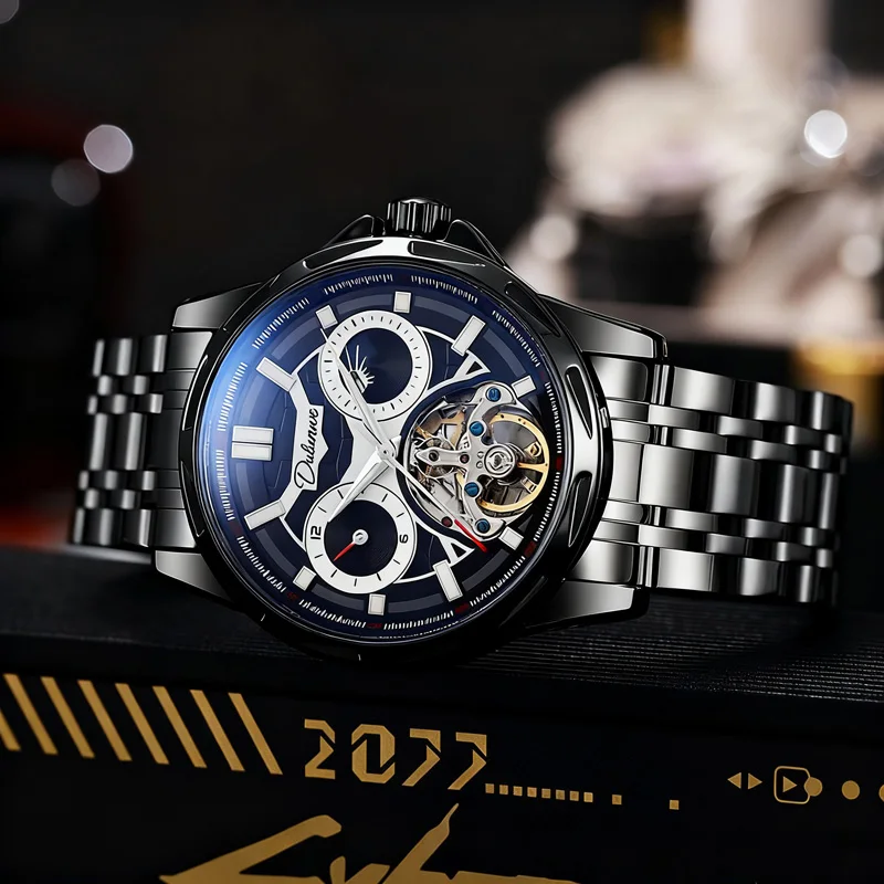 

Dulunwe Tourbillon Automatic Men's Watches Moon Phase Hollow Dial Top Luxury Brand Original Mechanical Wristwatch Man