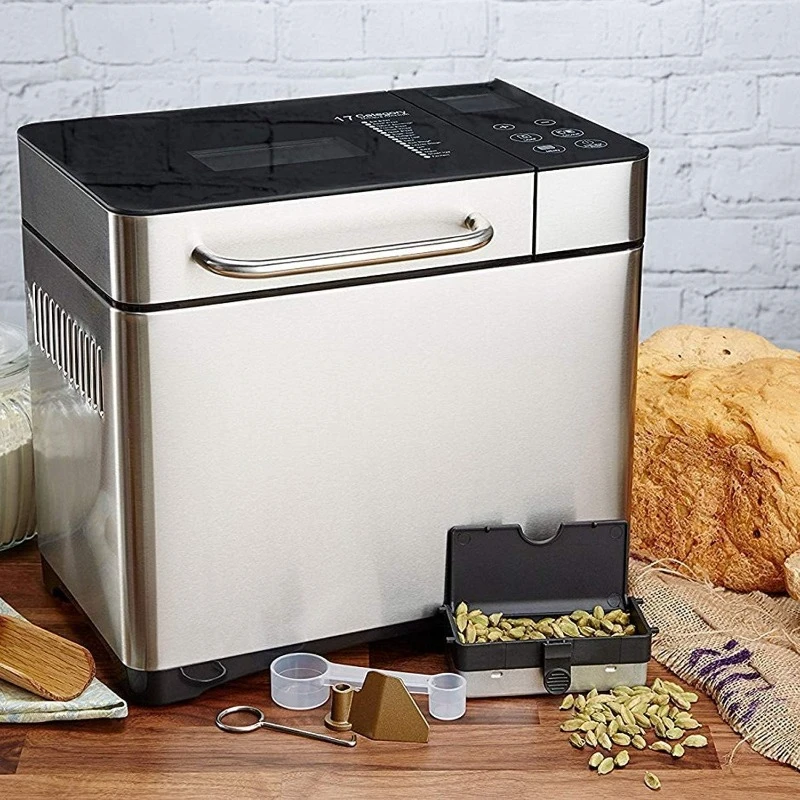 Stainless Steel Bread Machine, 2LB 17-in 3 Loaf Sizes 3 Crust Colors, Reserve& Keep Warm Set,home.