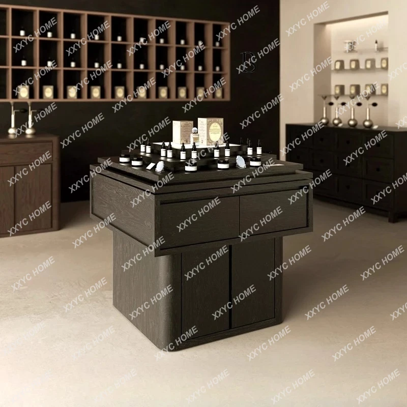 Wenxiangtai Aromatherapy Display Cabinet Beauty Salon Nakajima Terrace Product Display Cabinet Simple Black Wood