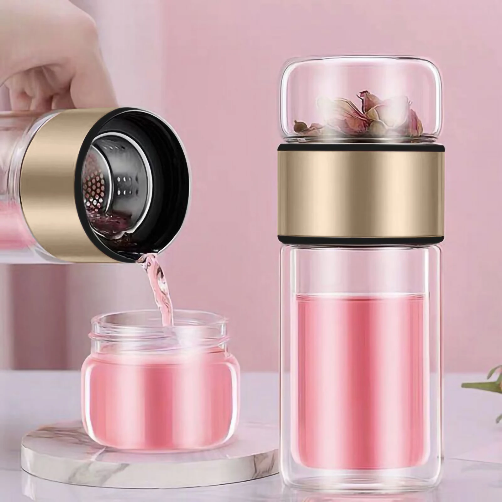 400ml Glass Water Bottles Tea Infuser Bottle Tea Separation Mug Double-Layer Portable Creative Water Cup Home Waterbottle