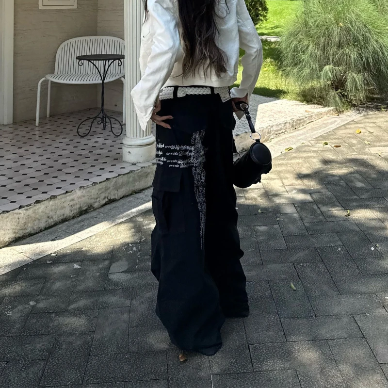 Otoño nuevo Harajuku Hip Hop Y2K pantalones largos holgados estilo americano moda Cruz estampado de letras High Street pantalones vaqueros de pierna ancha