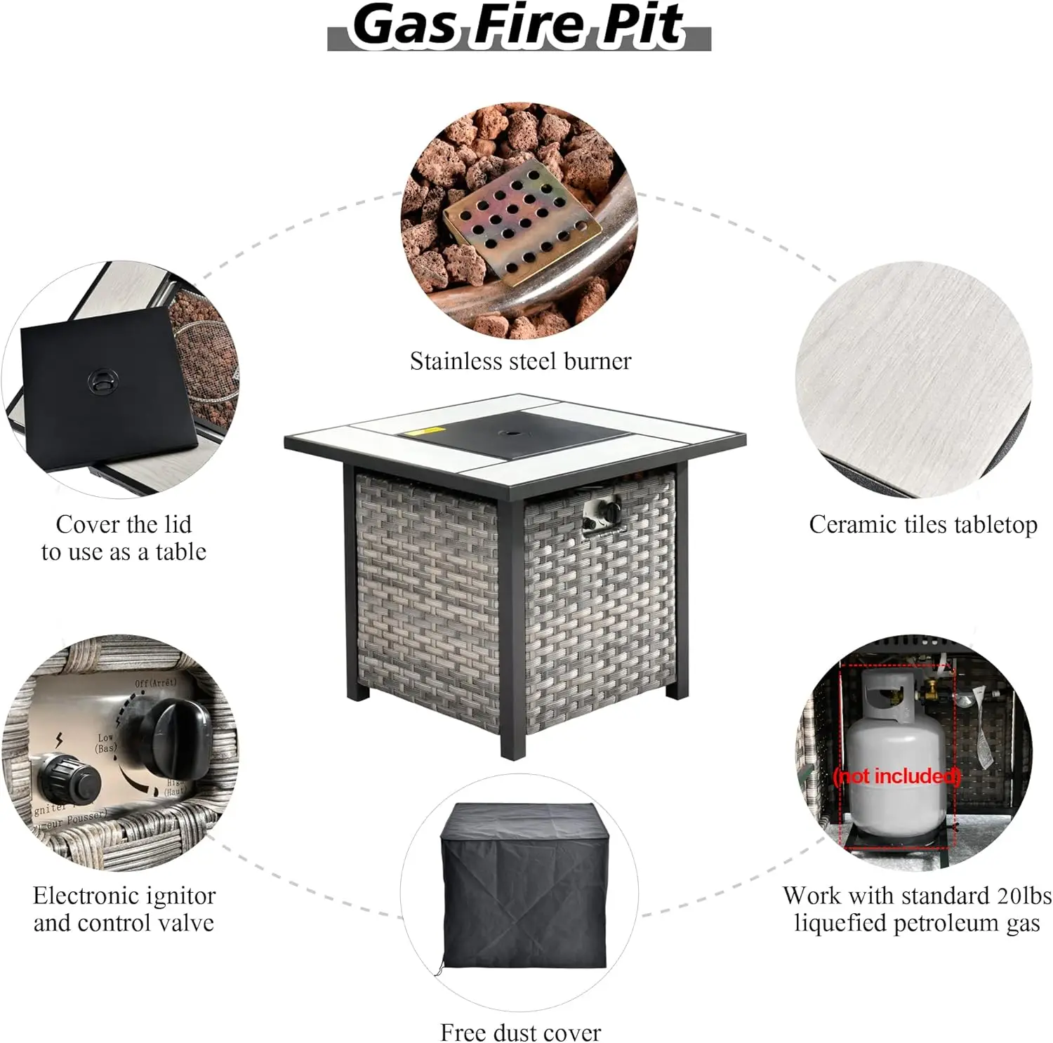 Modular Patio Outdoor Sectional Furniture Set Wicker Conversation Sofa Set,Out Door Couch Set (Grey Stripes/ Navy Blue)