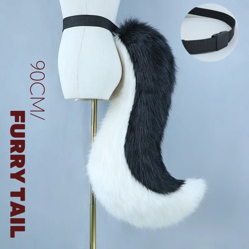 

90CM Handmade Cartoon Cute Big Furry Fursuit Tail Animal Costume Cosplay Props Party Fancy Wolf Tail Waist Accessory