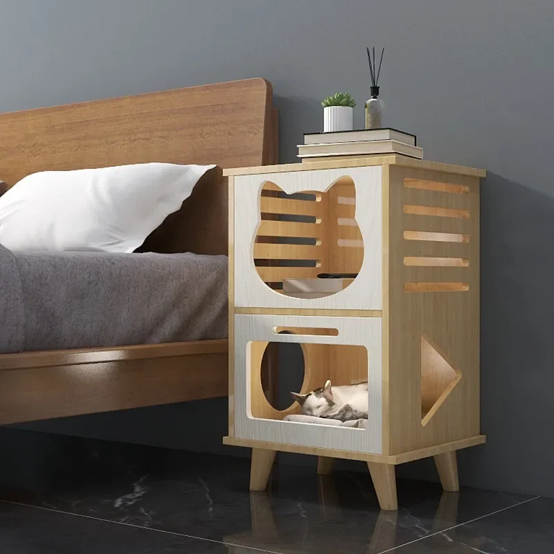 Solid Wood Cat Cabinet Bedside Table Original Design Cat Cage Villa Nest House Delivery Room Furniture Factory Direct