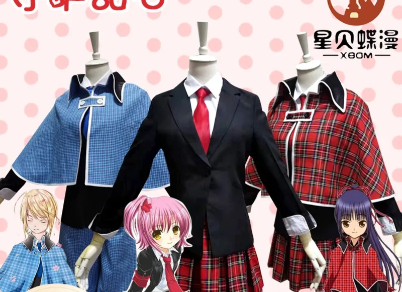 Anime Shugo Chara Hinamori Amu Fujisaki Nagihiko Nadeshiko Cosplay Costume Blue Red Checkered School Uniform Set Halloween Suit