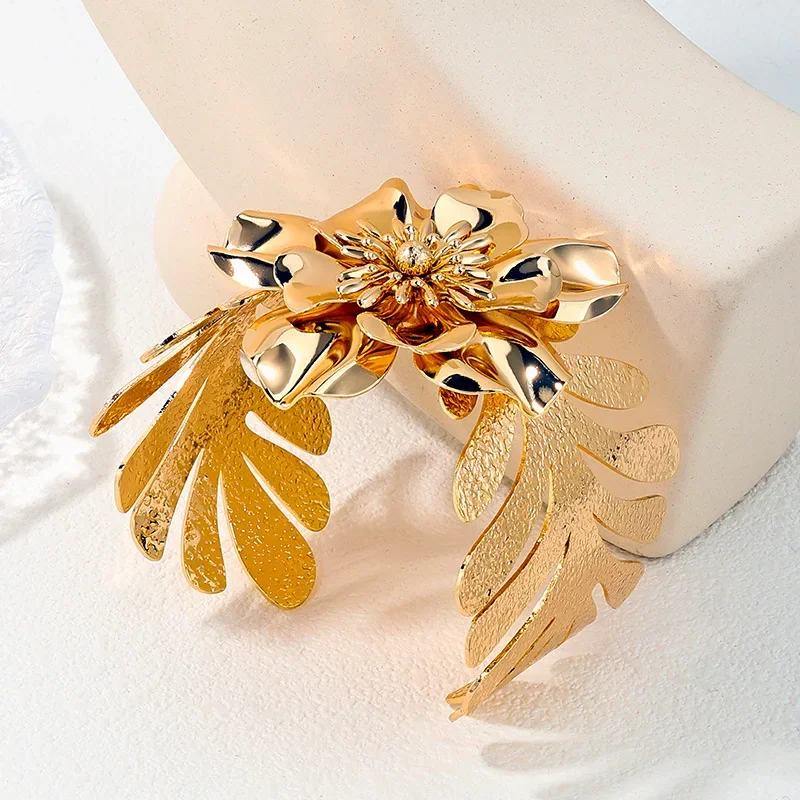 Personalized Leaf Ring Flower Metal Open Bracelet For Women Party Holiday Gift Fashion Jewelry AB019