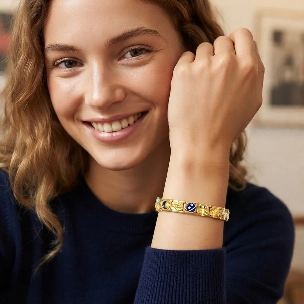 URING Goldfarbene italienische Armbandanhänger in Großpackung: Roboter, Flugzeug, Stern, Planet, Mond für Damen und Herren, DIY Edelstahl 9mm Schmuck – Detail 6