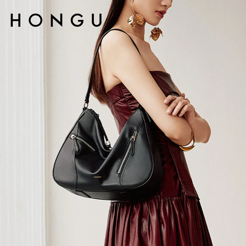

HONGU Black Large Crescent Women'S Crossbody Bag Motorcycle Style Suitable For Autumn Wear Daily Travel Shoulder Bag H51756031