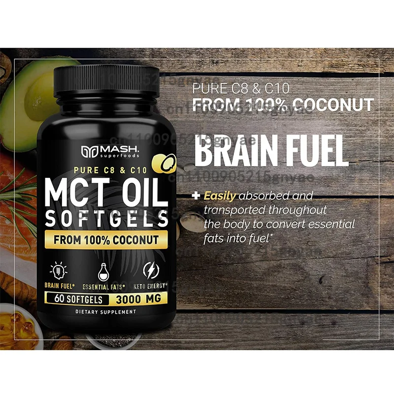 MCT Oil 3600 Mg C8 C10 Capsules Ketogenic Fuel Focus, Clarity, Brain & Body, Fat Burning, Weight Management, Non-GMO Coconut