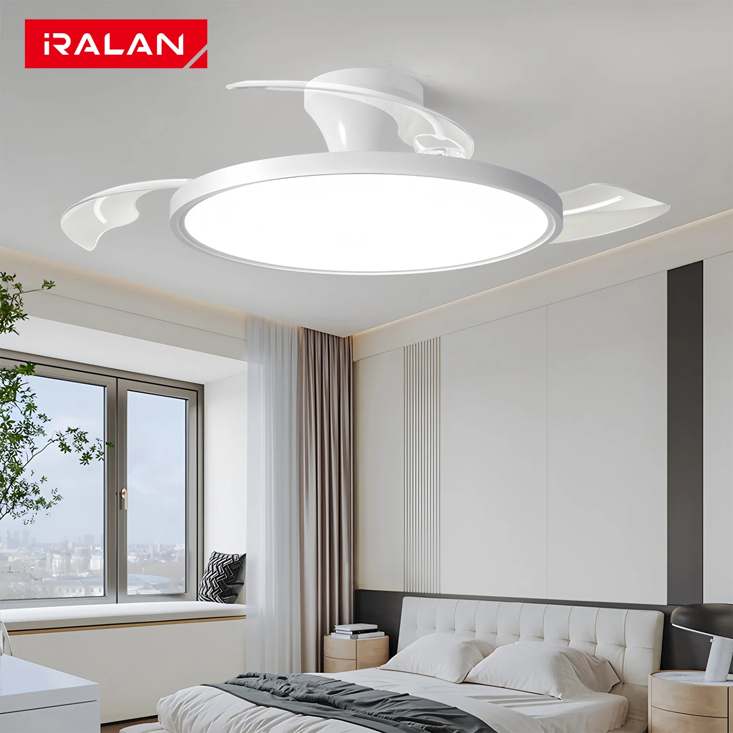 

IRALAN Ceiling Fan with Light LED Ceiling Lamp Fan Retractable Fan Blades Chandelier Fan Remote Pendant Light for Living Room