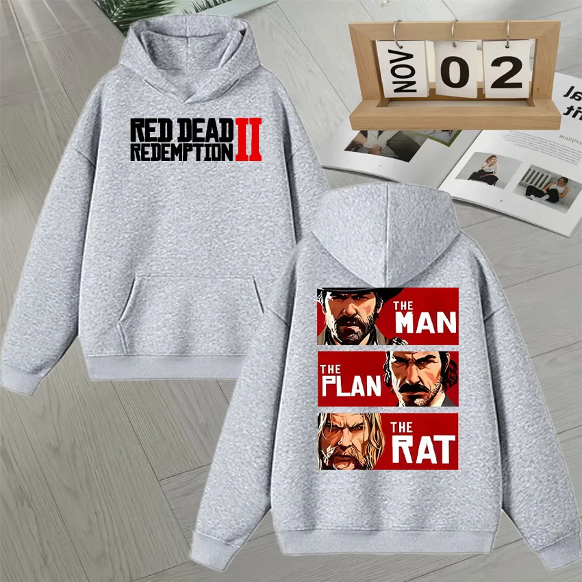 New In Red Dead Redemption Graphic Double Sided Print Sweatshirt Men Women Long sleeve vintage Style Fleece Autumn Hoodie Unisex