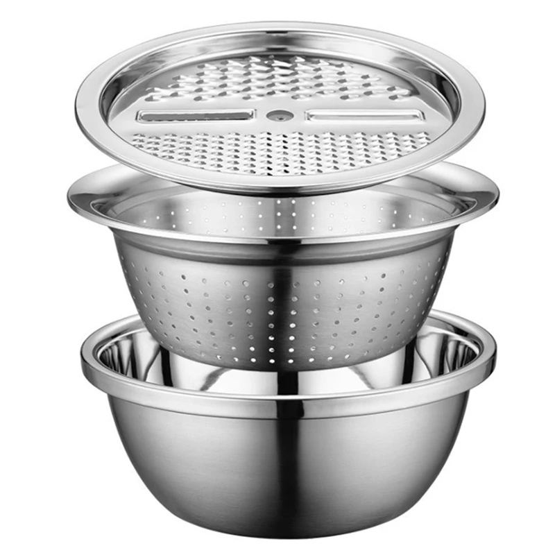 

Drainer Vegetable Slicer,Stainless Steel Drain Basket Vegetable Cutter, 3 In 1 Kitchen Multipurpose Salad Maker Bowl