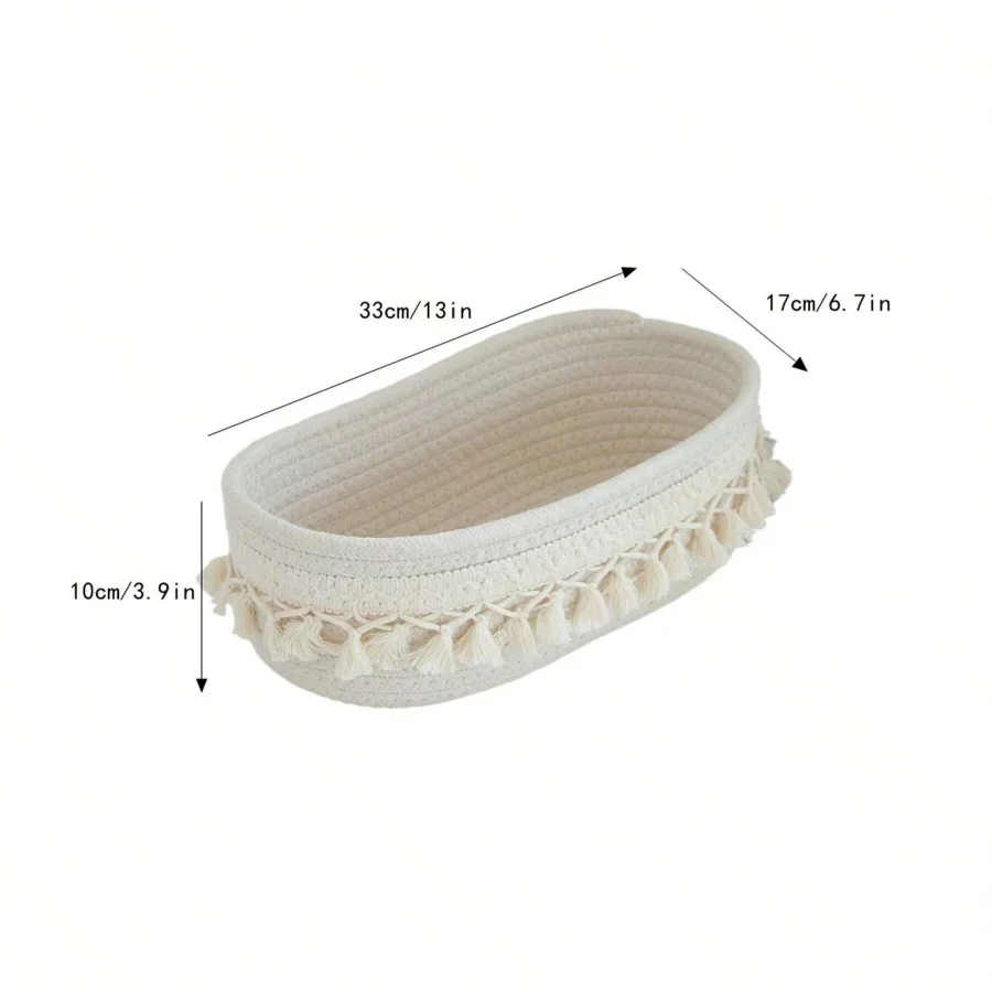 Tassel Style Cotton Rope Woven Storage Basket Household Pastoral Style Living Room Sundries Deposit Container Save Space Tools