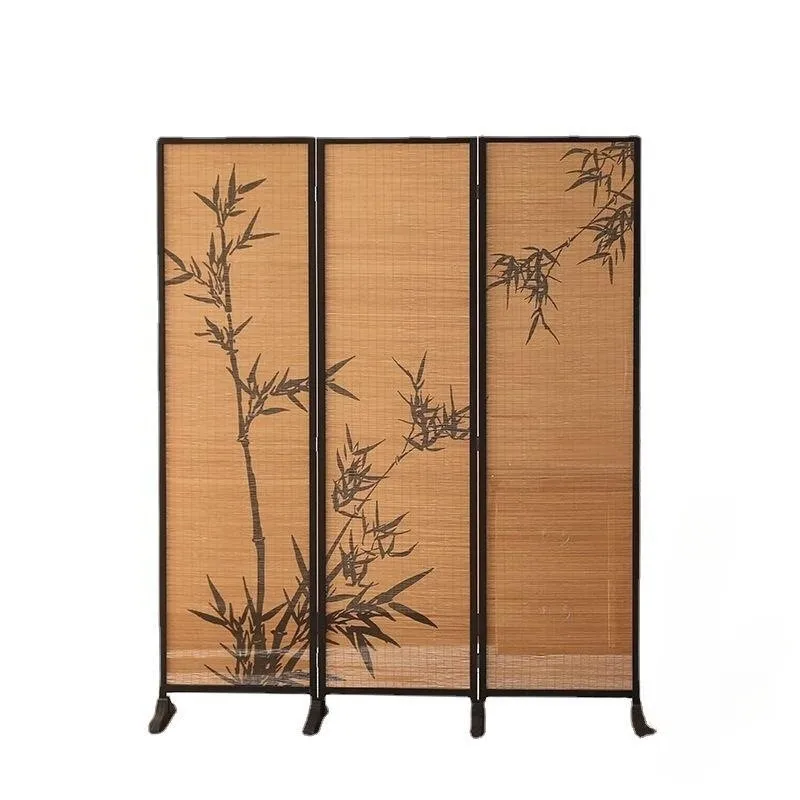 New Chinese-style partition screen teahouse national style bamboo shadow theme decorative wall background tea room bamboo enclos