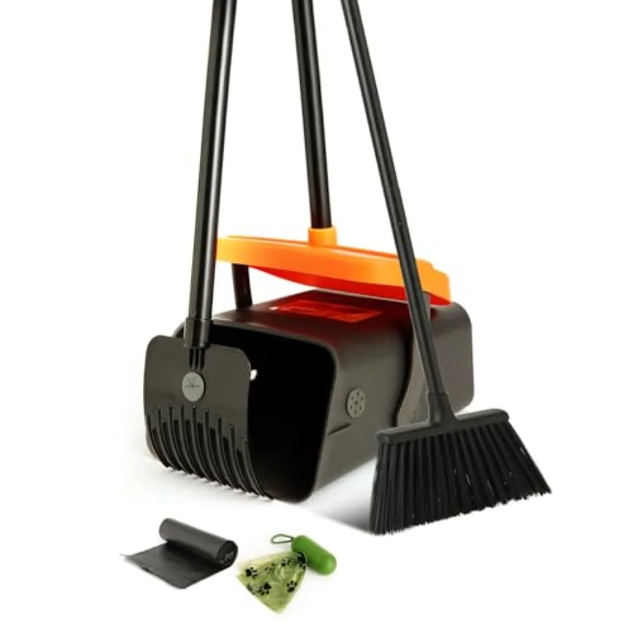 

Pooper Scooper Broom Set Include - Dustpan with Lid Rake Broom 35 Waste Bags 46" Adjustable Long Handle - Yard Lawn Garden Dog