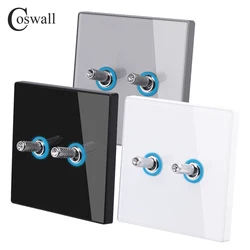 COSWALL Black Glass Panel 1/2/3/4 Gang 1/2 Way On / Off Wall Light Lever Switch With Crystal Diamond Blue Ring LED Backlight