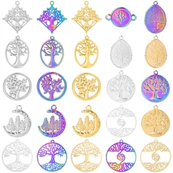 5pcs/Lot Plant Accessories Tree Of Life Charms For Jewelry Making No Fade Stainless Steel Charm Pendants DIY Necklace Brace